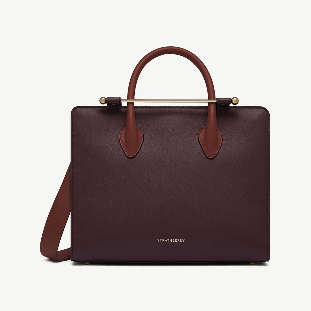 Strathberry Midi Tote - Burgundy/Walnut/Chestnut
