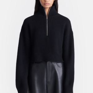 Nanushka Sonore - Cropped Quarter Zip Sweater - Black