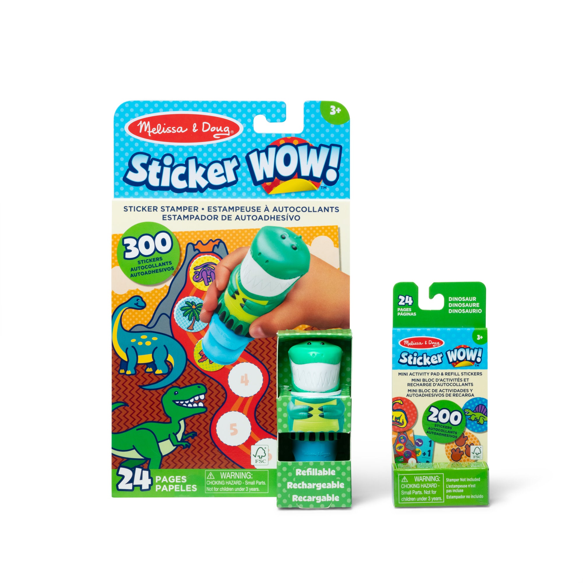 Melissa & Doug Sticker WOW!™ Dinosaur Bundle: Activity Pad & Sticker Stamper + Mini Activity Pad and 200