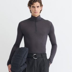 Nanushka Tenoch - Melange Wool Jersey Turtleneck Top - Grey Melange