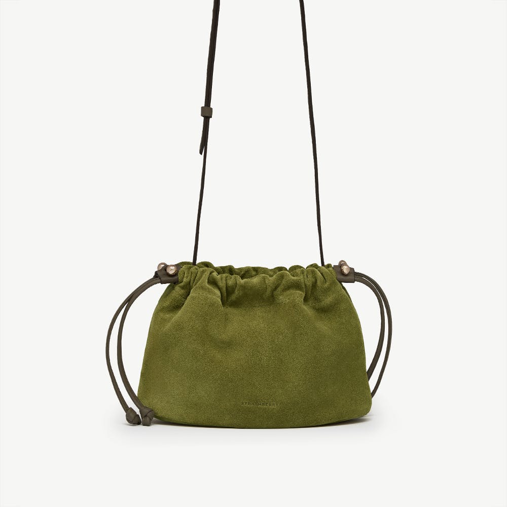 Strathberry Charlotte Drawstring - Lime Suede/Khaki