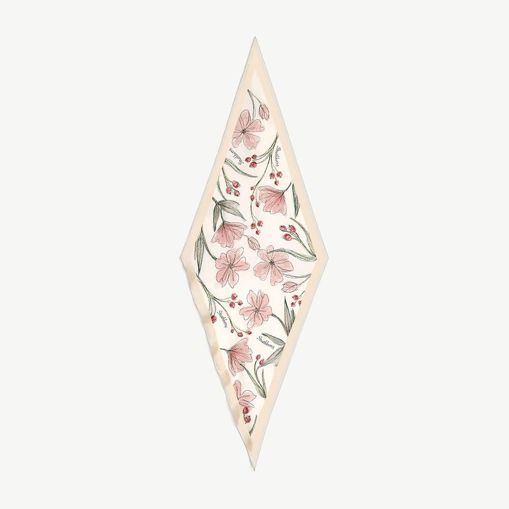 Strathberry Silk Diamond Scarf - Butter Yellow Berry Flower