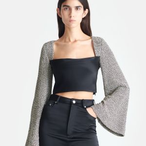 Nanushka Tasula - Slip Satin and Loopback Cotton Top - Black/Mouline