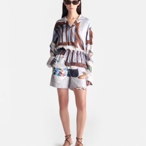 Nanushka Anne - Printed Silk Twill Shorts - Poppyseed Cake