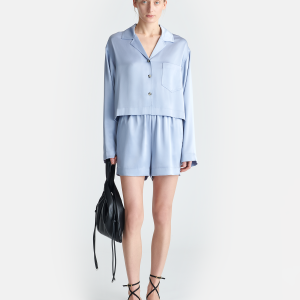 Nanushka Dylla - Tailored Slip Satin Shorts - Ice Blue