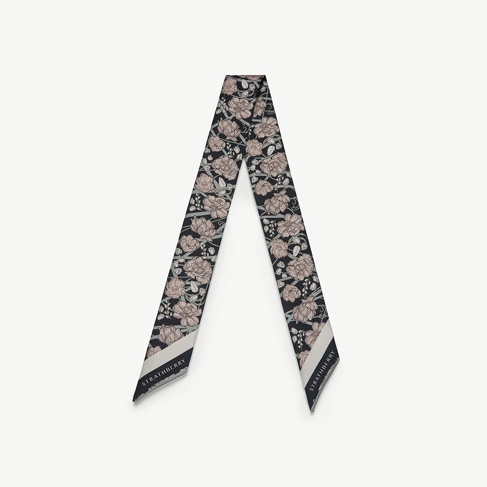 Strathberry Silk Skinny Scarf - ECA Charlotte Floral Black/Oat