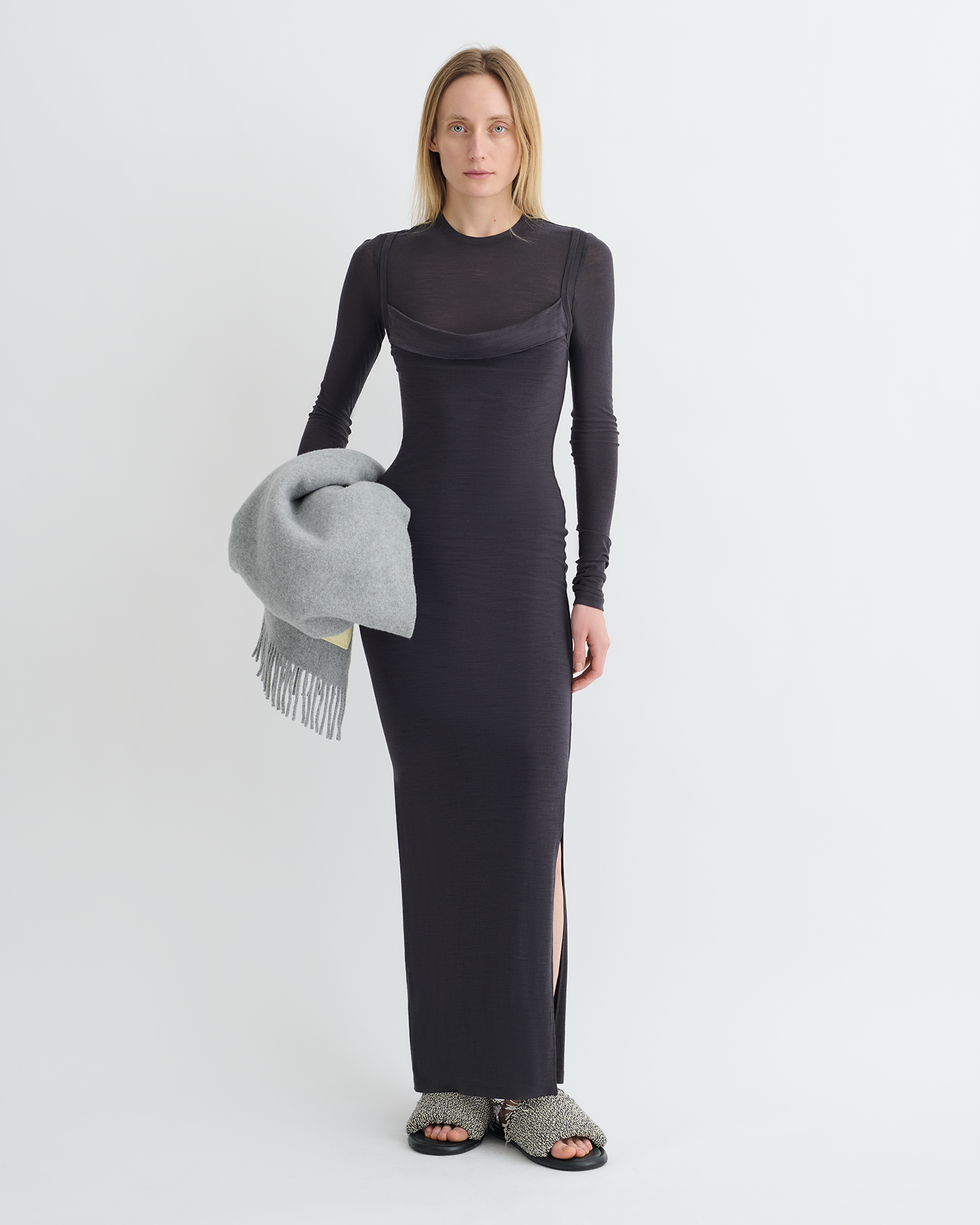 Nanushka Linora - Draped Wool Jersey Midi Dress - Grey