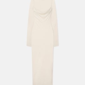 Nanushka Linora - Draped Wool Jersey Midi Dress - Creme