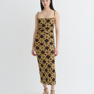 Nanushka Alexa - Printed Mesh Jersey Midi Dress - Symbol Tile Oak