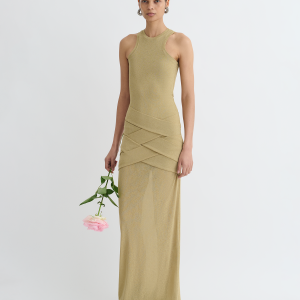 Nanushka Arisa - Draped Mesh Jersey Maxi Dress - Sand