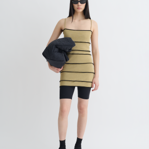 Nanushka Alula - Mesh Jersey Mini Dress - Sand/Anthracite