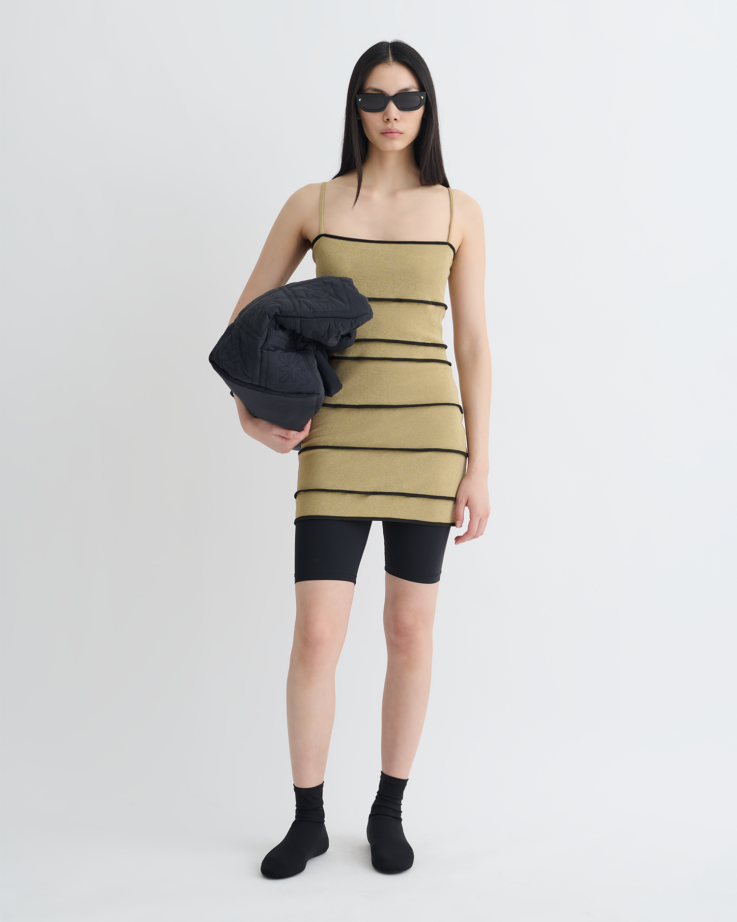 Nanushka Alula - Mesh Jersey Mini Dress - Sand/Anthracite