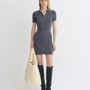 Nanushka Safiyah - Striped Terry Merino Mini Dress - Grey Stripe