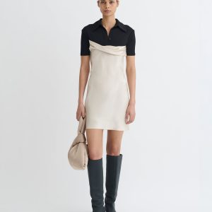 Nanushka Heceta - Mesh Jersey and Slip Satin Mini Dress - Creme/Black