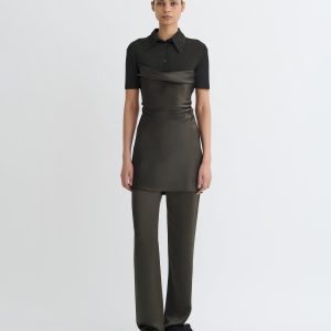 Nanushka Heceta - Mesh Jersey and Slip Satin Mini Dress - Dark Green/Anthracite