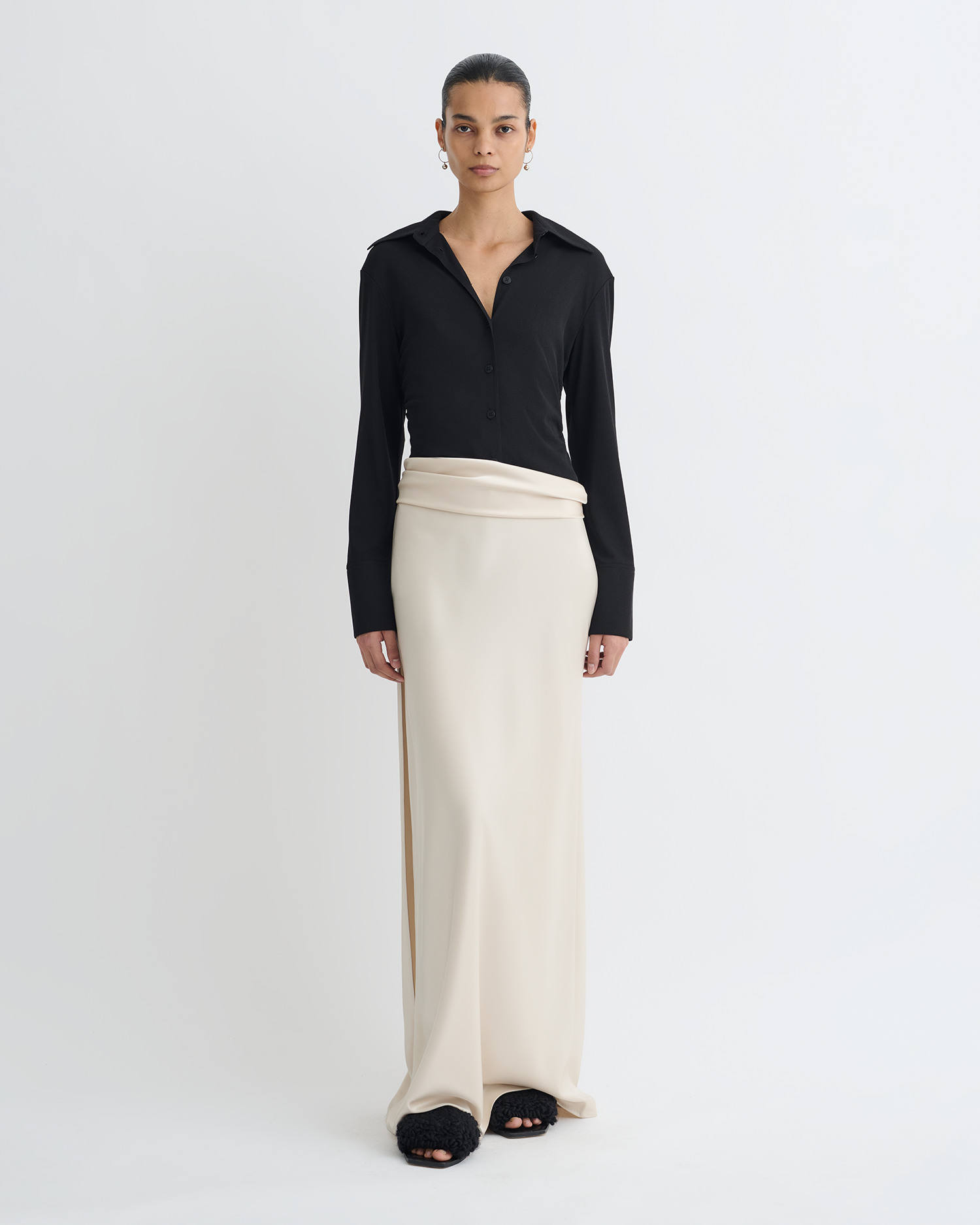 Nanushka Scylla - Mesh Jersey and Slip Satin Dress - Creme/Black
