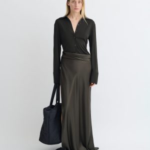 Nanushka Scylla - Mesh Jersey and Slip Satin Dress - Dark Green/Anthracite