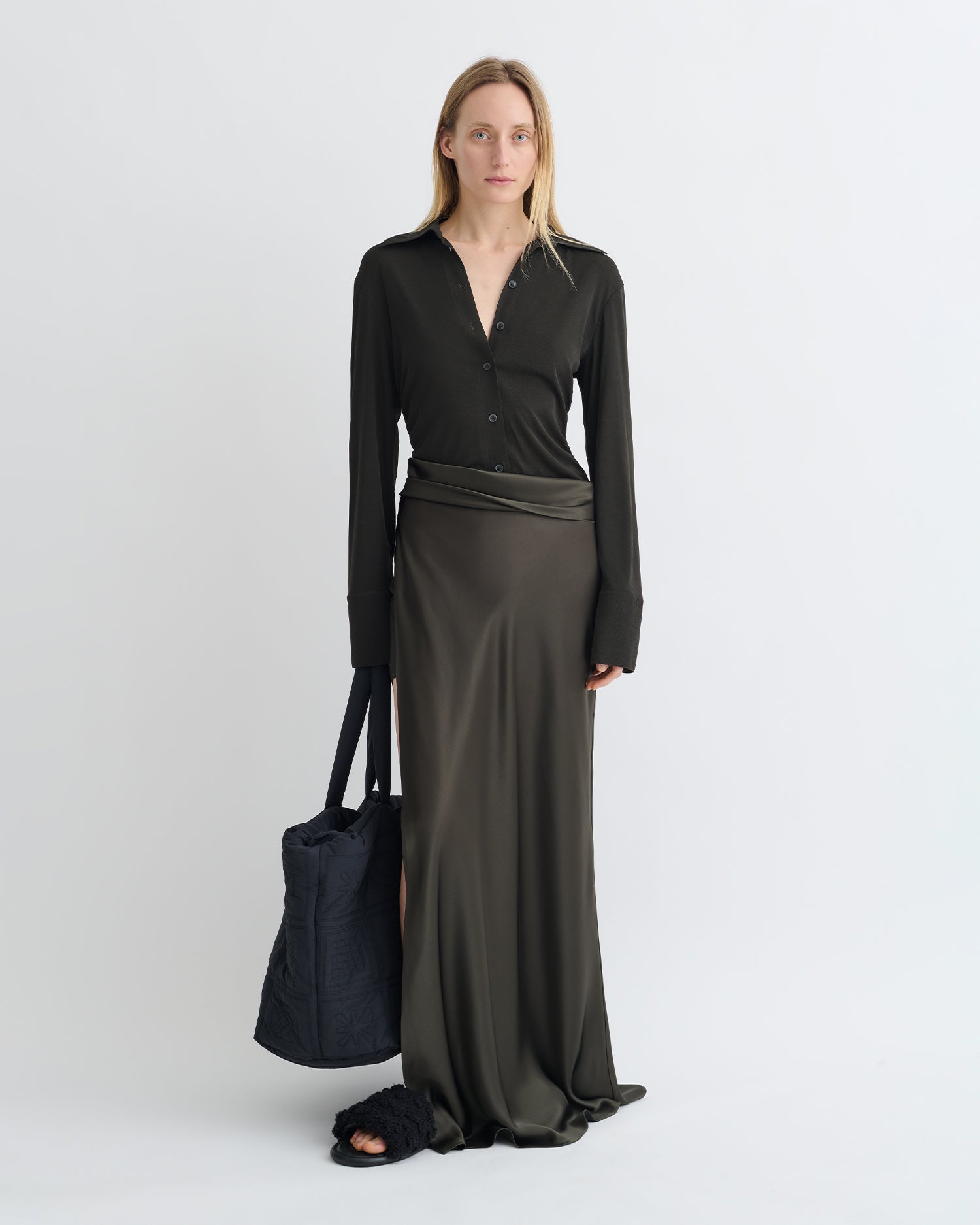 Nanushka Scylla - Mesh Jersey and Slip Satin Dress - Dark Green/Anthracite