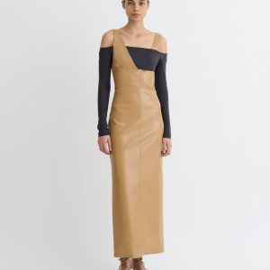 Nanushka Ferriti - Okobor™ Alt-Leather Midi Dress - Oak/Grey