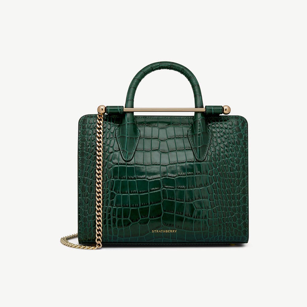 Strathberry Mini Tote - Croc-Embossed Bottle Green