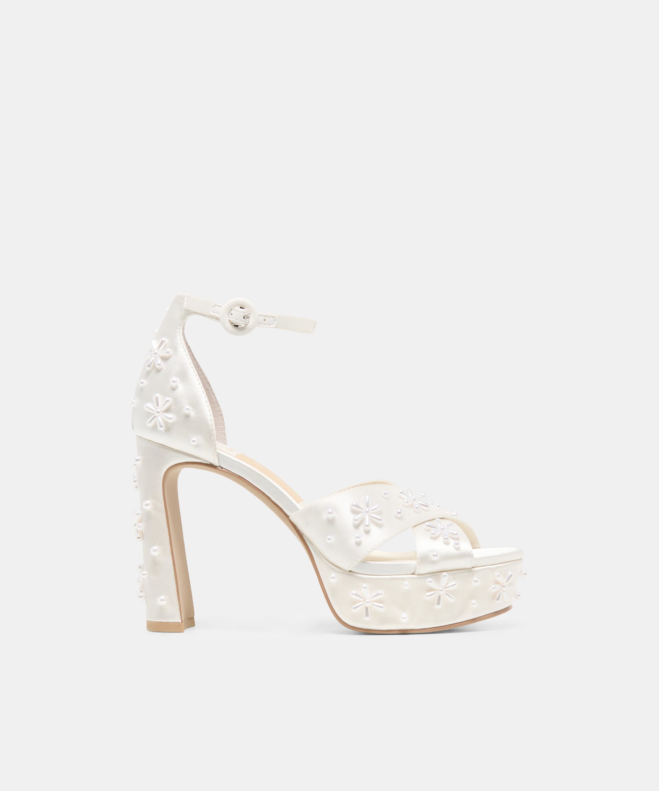 Dolce Vita POPPY PEARL HEELS WHITE SATIN