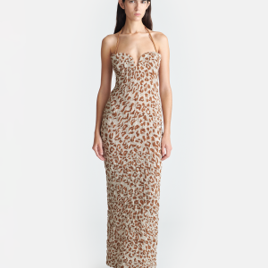 Nanushka Haylen - Seersucker Cotton Voile Midi Dress - Ocelot