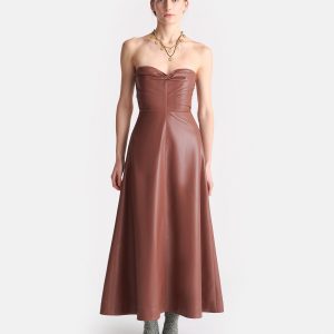Nanushka Iwona - Okobor™ Alt-Leather Midi Dress - Henna/Black