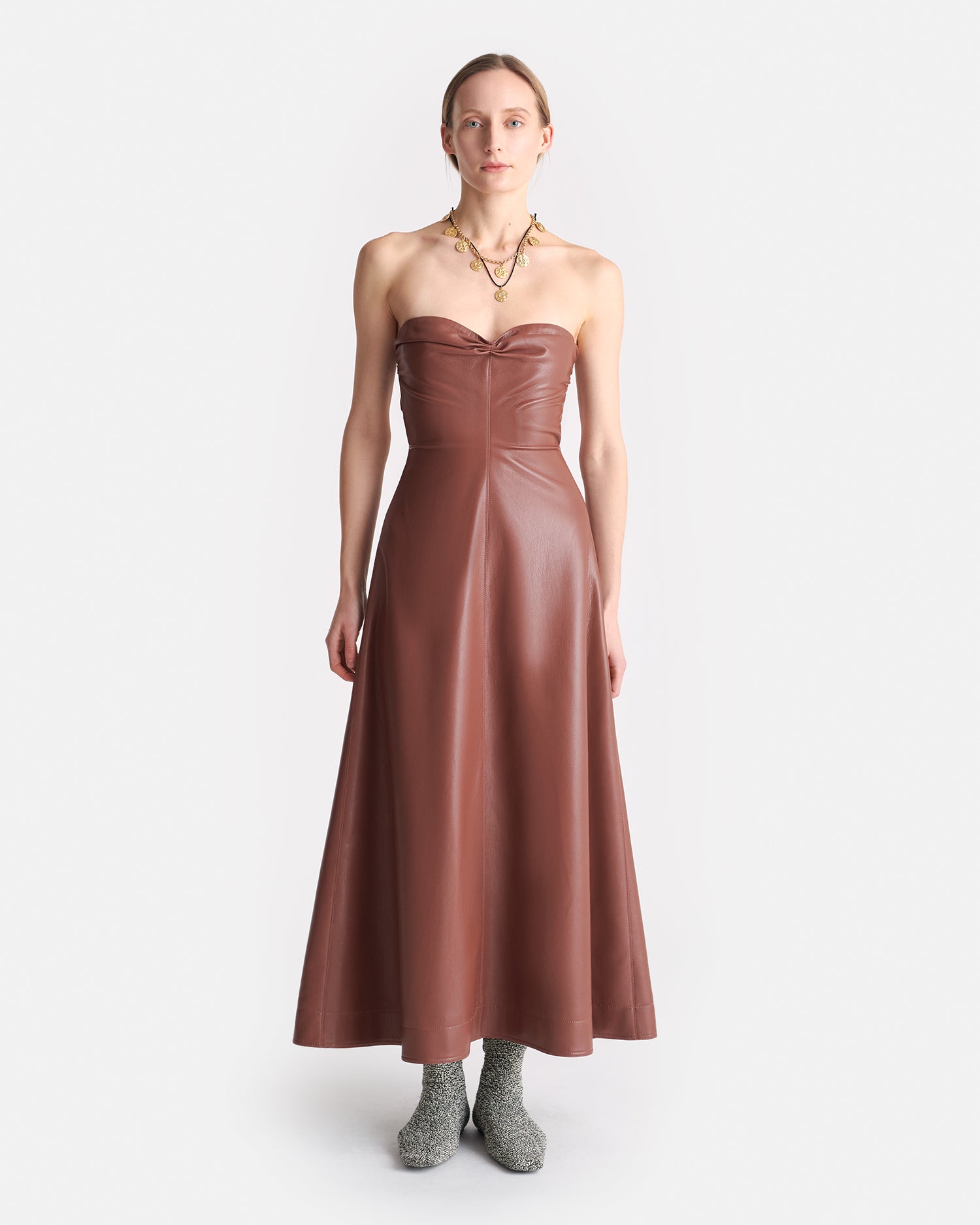Nanushka Iwona - Okobor™ Alt-Leather Midi Dress - Henna/Black