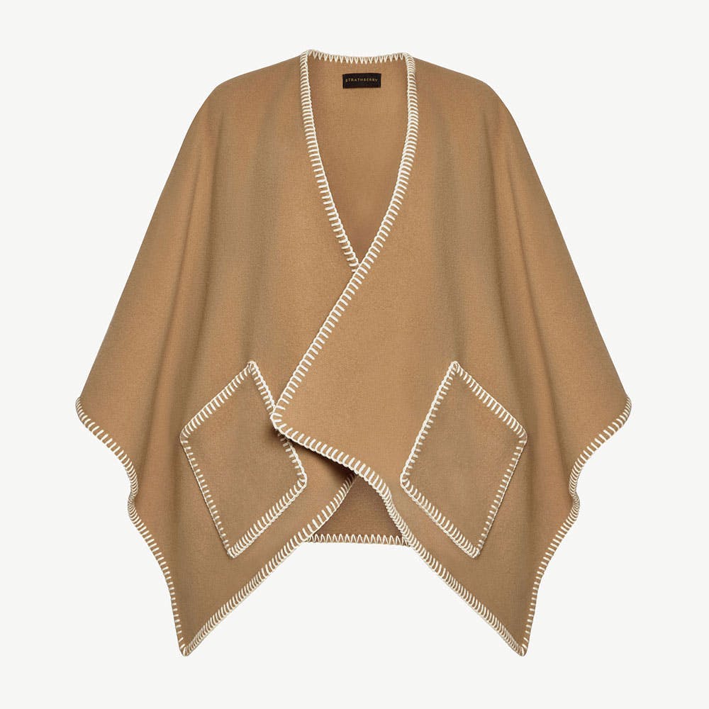 Strathberry Iona Woven Pure Wool Cape - Camel