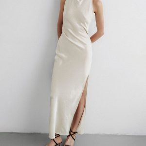 Nanushka Peregrine - Cowl-Neck Washed Satin Midi Dress - Ecru