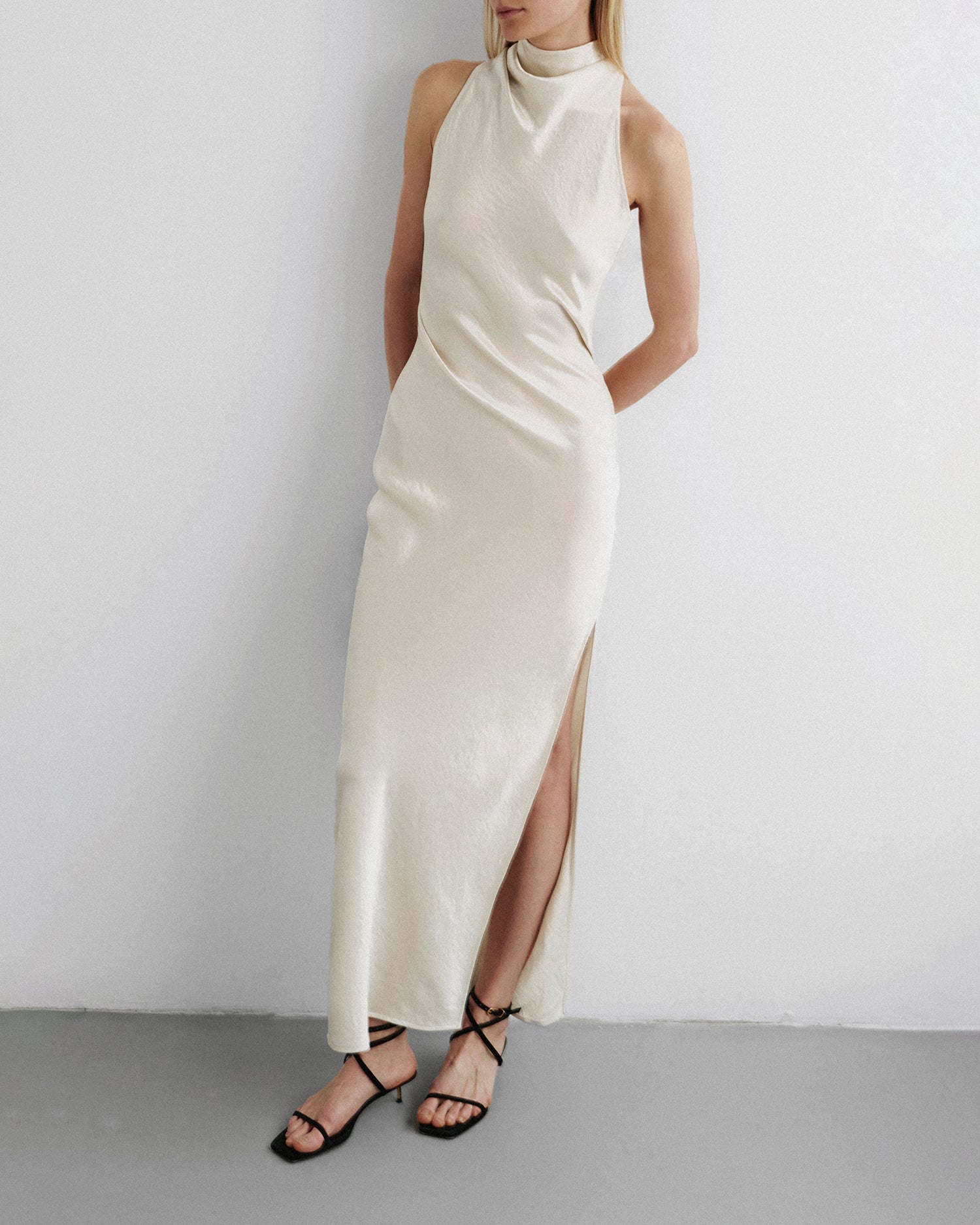 Nanushka Peregrine - Cowl-Neck Washed Satin Midi Dress - Ecru