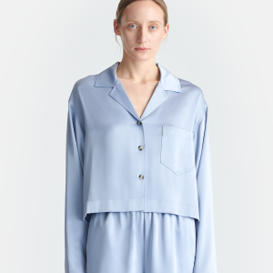 Nanushka Vally - Cropped Slip Satin Shirt - Ice Blue