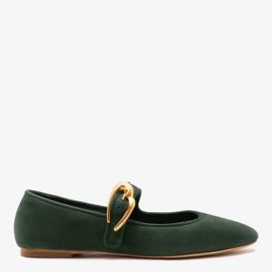 Larroudé Verona Ballet Flat Deep Olivine Suede