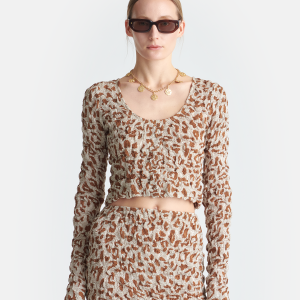 Nanushka Jylan - Seersucker Cotton Voile Top - Ocelot