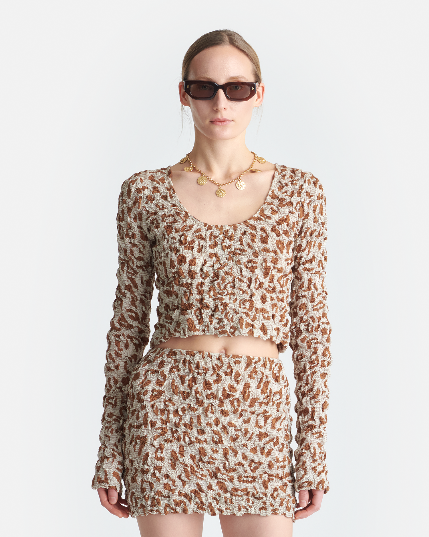 Nanushka Jylan - Seersucker Cotton Voile Top - Ocelot
