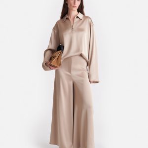 Nanushka Zaniah - Slip Satin Wide-Leg Pants - Dune