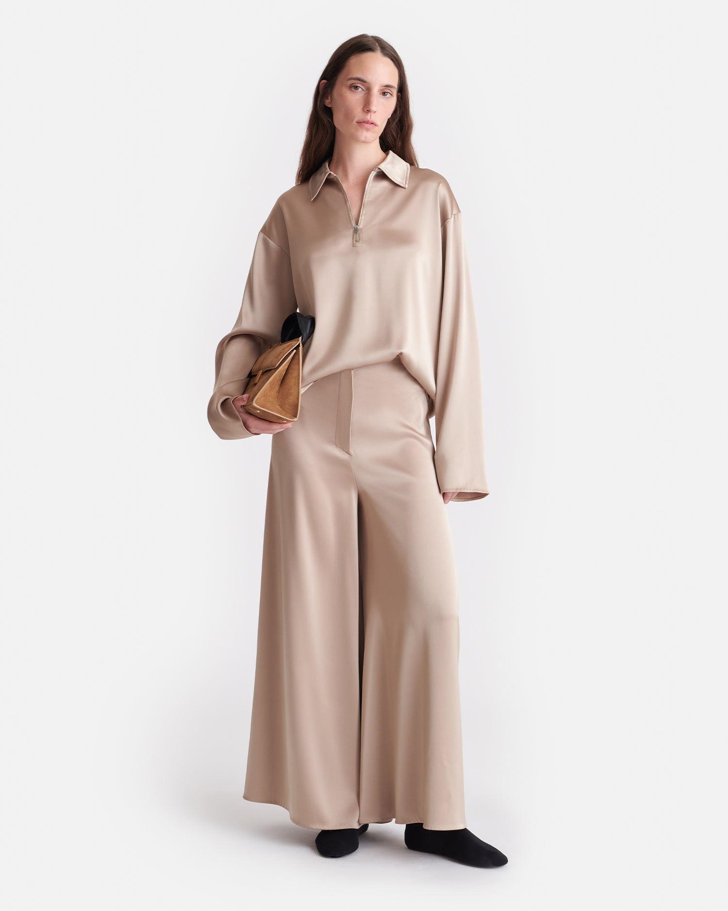 Nanushka Zaniah - Slip Satin Wide-Leg Pants - Dune