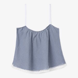 Larroudé The Perfect Tank Top Navy Gingham Cotton