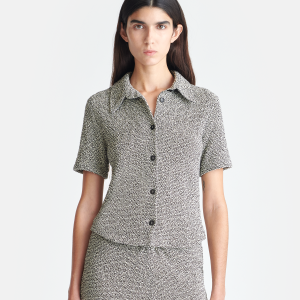 Nanushka Clare - Loopback Cotton Shirt - Black/Creme Mouline