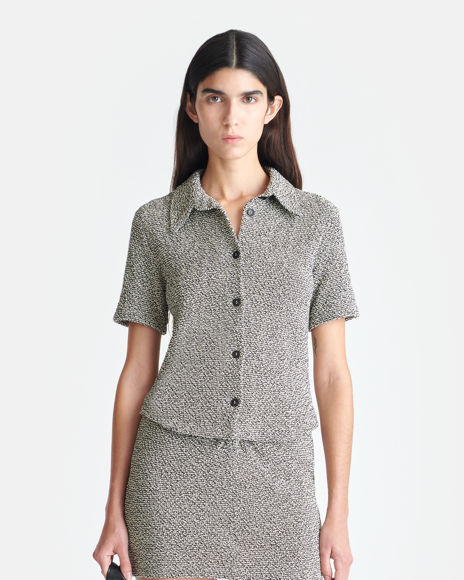 Nanushka Clare - Loopback Cotton Shirt - Black/Creme Mouline