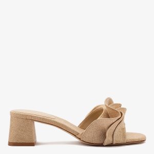 Larroudé Brigitte Ruffle Mule In Beige Raffia