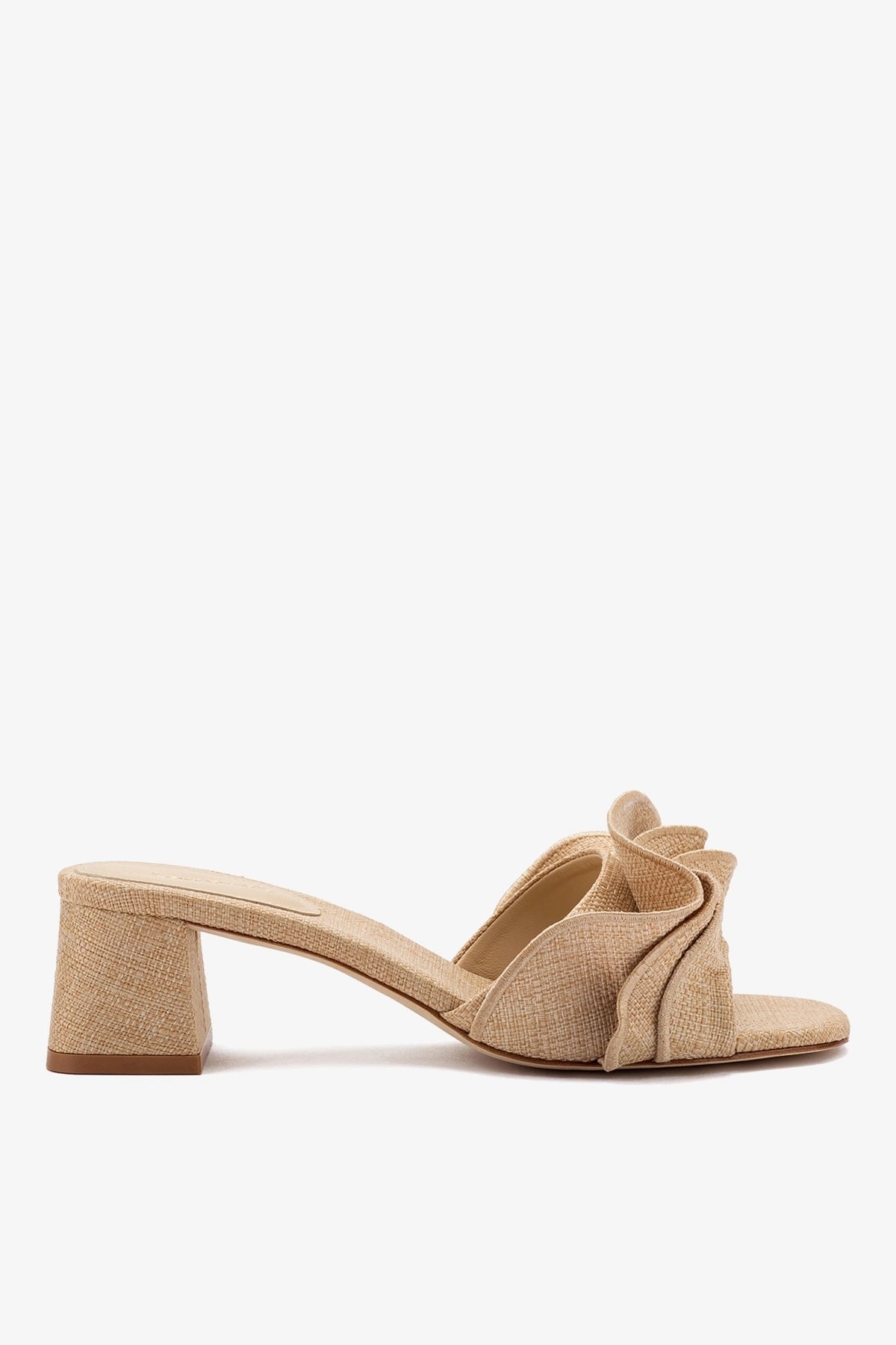 Larroudé Brigitte Ruffle Mule In Beige Raffia