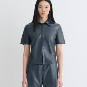 Nanushka Clare - Okobor™Alt-Leather Shirt - Steel Blue