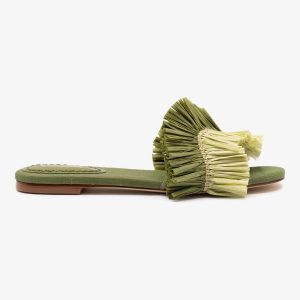 Larroudé Ivy Fringe Flat In Seaweed Raffia