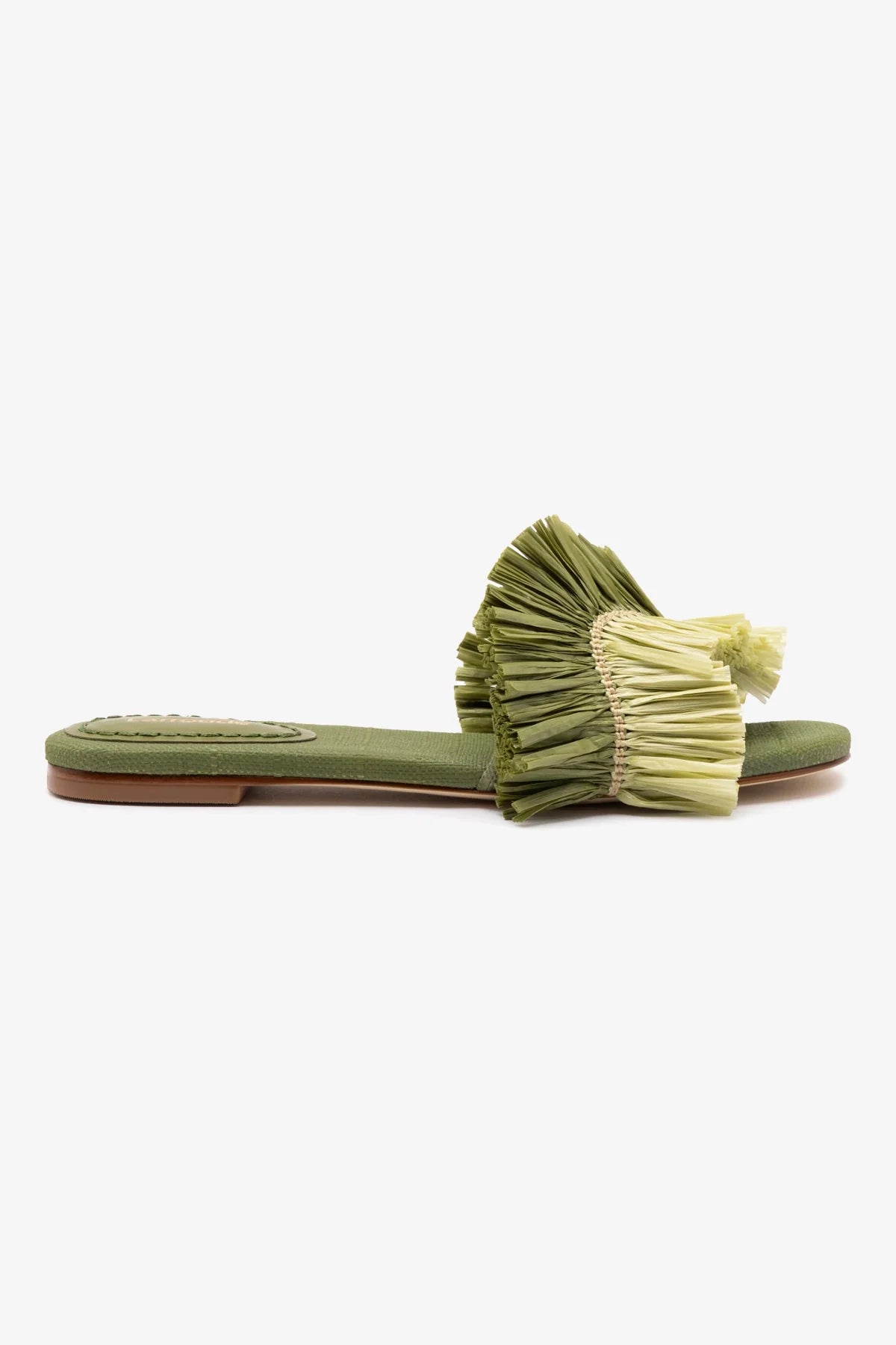 Larroudé Ivy Fringe Flat In Seaweed Raffia
