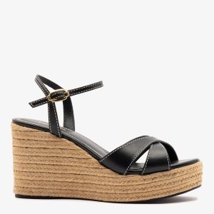 Larroudé Bianca Espadrille Sandal Black Leather