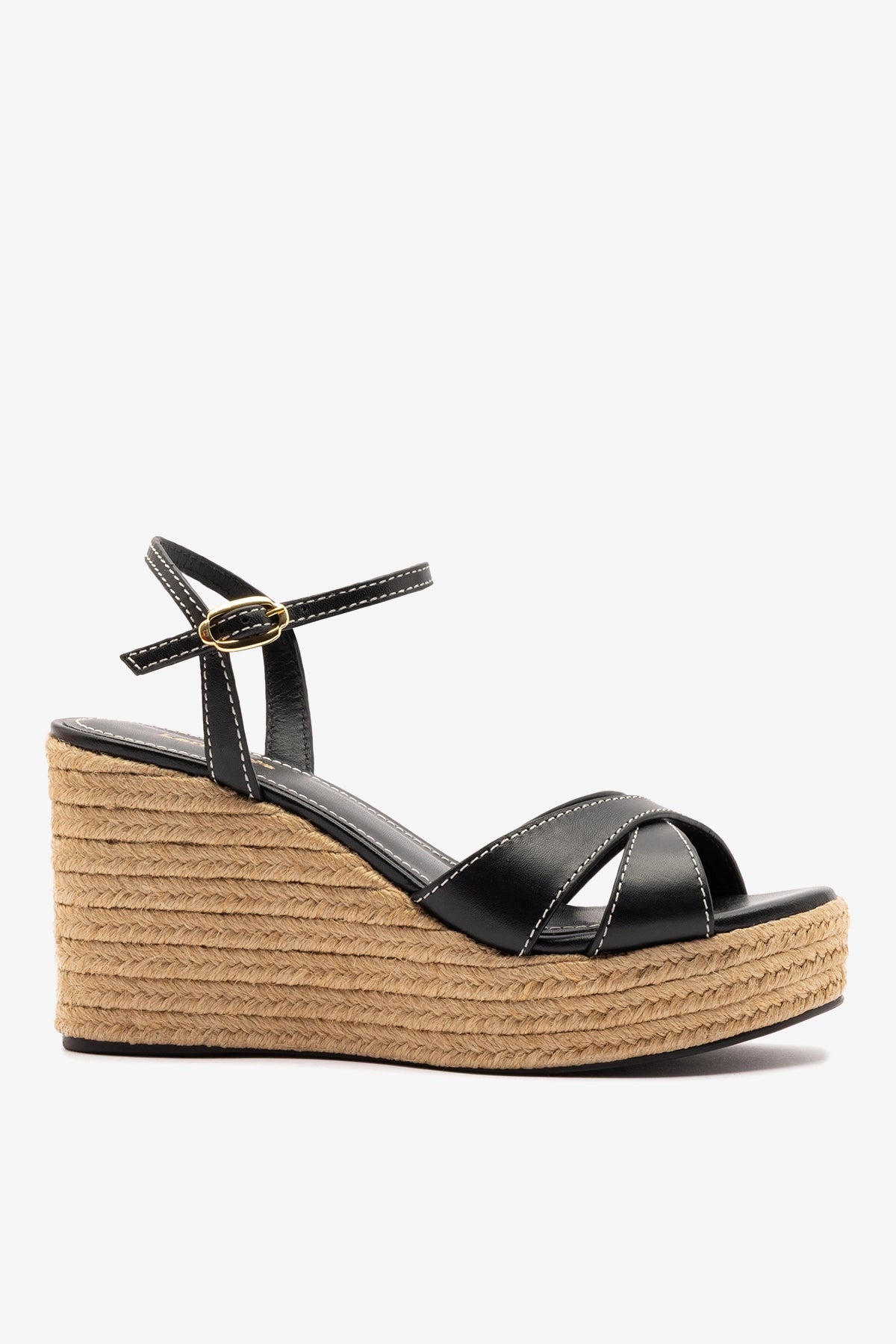 Larroudé Bianca Espadrille Sandal Black Leather