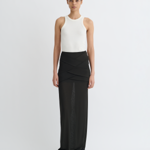 Nanushka Shanda - Draped Mesh Jersey Maxi Skirt - Anthracite