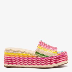 Larroudé Alex Flatform Mule In Rainbow Raffia