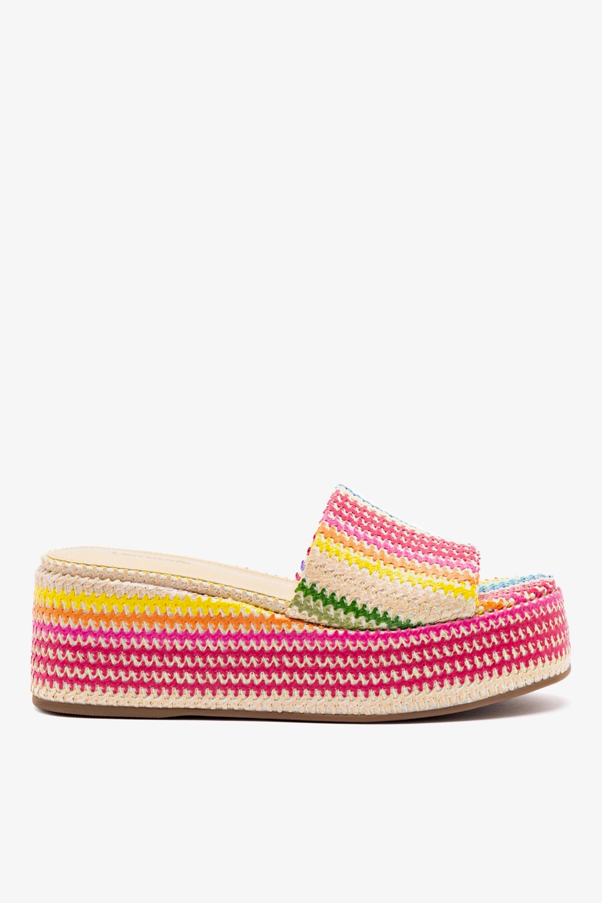 Larroudé Alex Flatform Mule In Rainbow Raffia